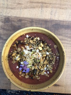 Gazpacho with savoury granola  at Okivi in Les Eyzies-de-tayac-sireuil