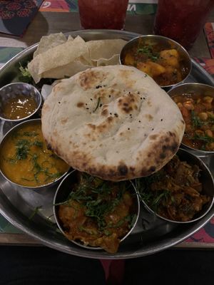 Tamatanga Thali with Five Spice Aloo and Chickpea Curry   at Tamatanga in Nottingham