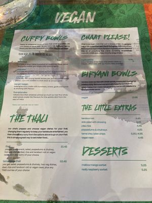 Vegan menu (my friend spilt water on it 😂) at Tamatanga in Nottingham