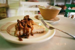 Vegan Cheese Cake (coconut & pecan) with soy milk cocoa at Vegan - Jahamoon in Seoul