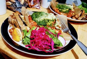 Lasagna: gluten free, with tofu pasta and super side salad.
Available now: take out only; seated section of restaurant temporarily not available due to virus issue. at Vegan - Jahamoon in Seoul