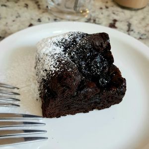 Plum chocolate brownie at Veganique in Seoul