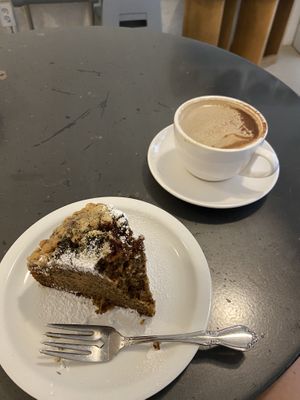 Earl gray cake and soy cappuccino   at Veganique in Seoul