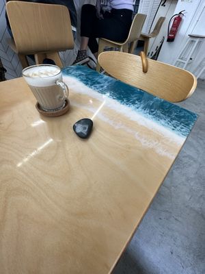 Table tops done by the surfboard maker   at Coffee & Waves in Lagos