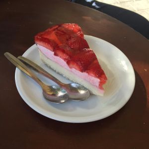 strawberry cake  at Buddha Burgers - Yehuda HaLevy in Tel Aviv