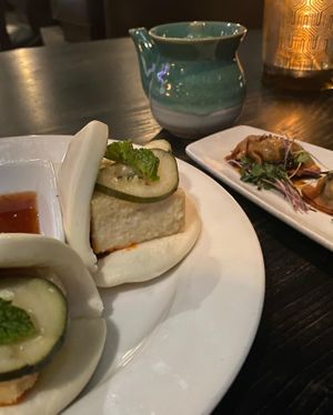 Tofu bao and shiitake pot stickers  at Musume in Dallas