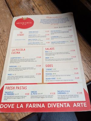 Menu at Arte Bianca in Aljezur