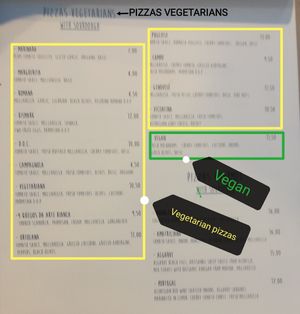 Vegetarian pizzas menu : one is labeled vegan (be careful, no tomato sauce on it. I'd advise to ask to add it or have a vegetarian pizza without cheese.) at Arte Bianca in Aljezur