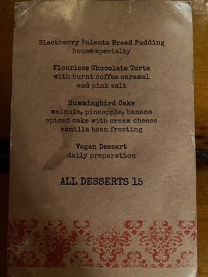 Dessert menu  at Terra Luna in North Truro