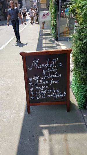 Marshalls gelato outside sign at Marshall's Gelato in Sarajevo