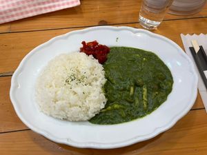 spinach and mushroom curry   at Hachinoya in Tokyo