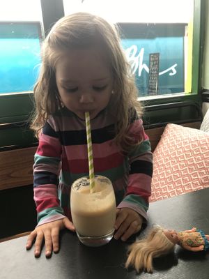 Banana and peanut butter smoothie, Eva~Greene’s favourite.  at Megafauna in Southport