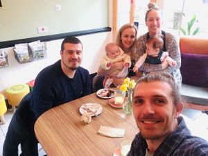 Visiting with friends at Megafauna in Southport