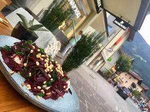 Sweet potatoe filled with veggies  at Goldkind in Mayrhofen