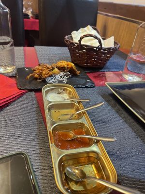 Sauces for popadoms nice  at Sherpa in Alicante
