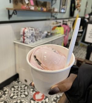 3 scoops: Vegan rose cream and strawberry crunch   at Clementine's Naughty & Nice Creamery in Clayton