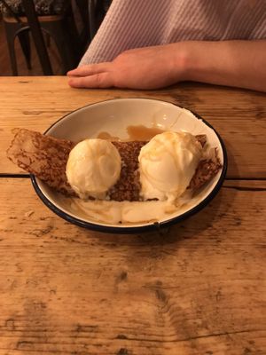 Treacle hopper with coconut ice cream  at The Coconut Tree in Oxford