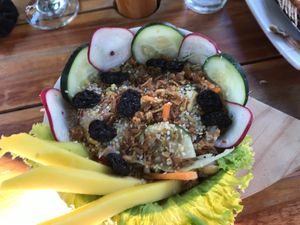 A great vegan bowl with nut proteins, veggies and quinoa at Cocina de Emy Natural Food in Santa Marta