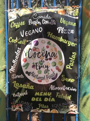 Good to see ‘vegano’ on the sign outside. at Cocina de Emy Natural Food in Santa Marta