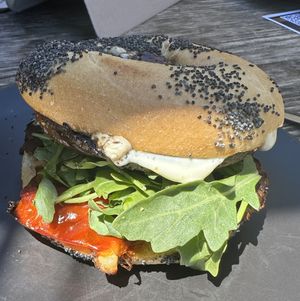 Magic mushroom bagel  at Mr. in Macedon