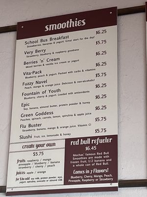 Smoothie menu  at Mochas Coffeehouse and Bakery in Gunnison