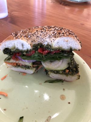 Pesto Everything Bagel! DELICIOUS at Mochas Coffeehouse and Bakery in Gunnison