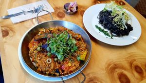 Paella and Black Sesame Pasta at Nammi Plant Lab in Seoul