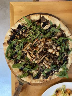 Mushroom pizza!  Idk why I didn’t take pics of the rest cut the salad and pasta we had were also delicious!  at Nammi Plant Lab in Seoul
