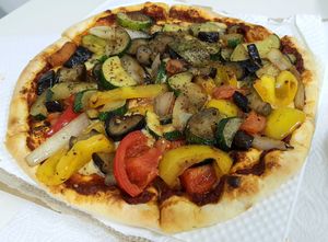 Pizza with grilled vegetables (ordered take-out) #Veganuary at Nammi Plant Lab in Seoul