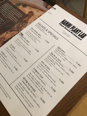 Menu at Nammi Plant Lab in Seoul