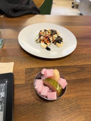 Complimentary pickled food and bruschetta #Veganuary at Nammi Plant Lab in Seoul