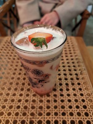 Strawberry latte at Nammi Plant Lab in Seoul