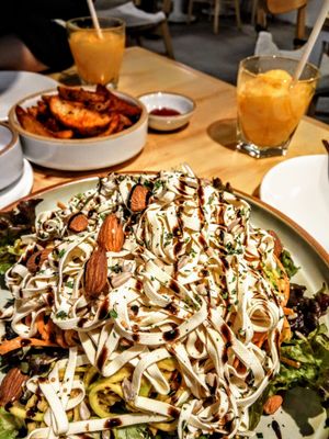 Tofu noodles salad & potato wedges (gluten free) at Nammi Plant Lab in Seoul