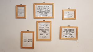 Decoration. Like the text with 'people who love to eat are always the best people' at Nammi Plant Lab in Seoul