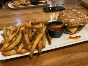 Impossible Burger and fries  at Bru Burger Bar in Westerville