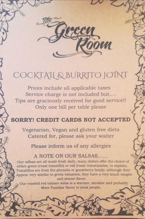 Menu at The Green Room in Lagos