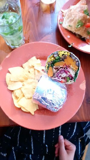 Vegan burrito (doesn't come with guac, I ended up ordering extra guac) at The Green Room in Lagos