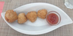 Vegan coxinhas with barbecue dip. at Casa Brasil in Palavas-les-flots