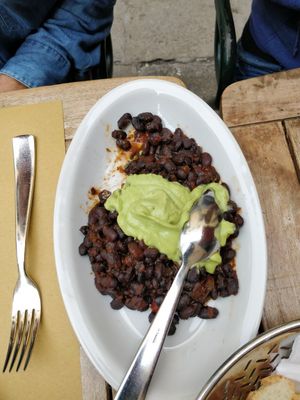 Black beans with guac at La Zucca in Venice