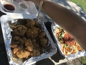 Amazing lemon pepper wings and walnut meat nachos at Trio Plant-Based in Minneapolis