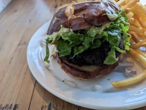 Falafel sandwich and fries at Trio Plant-Based in Minneapolis