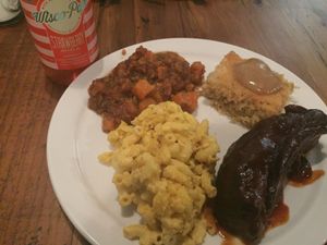 Soul Food Platter (minus Collard Greens) at Trio Plant-Based in Minneapolis
