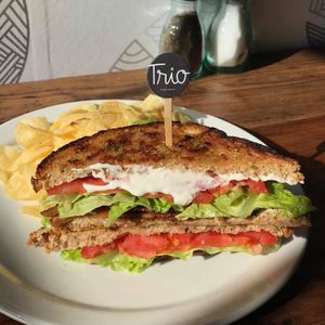 BLT!!!

The long lost BLT is back and better than ever with Maple Glazed Bacon from The Herbivorous Butcher, red leaf lettuce, tomato, and mayo on toasted organic multi-grain sprouted & seeded bread. Served with potato chips or applesauce. at Trio Plant-Based in Minneapolis