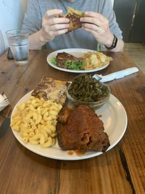 Massive quantities of everything on the soul food platter at Trio Plant-Based in Minneapolis