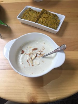 Almond kudzu creamy soup at Irmale's Cafe in Tbilisi