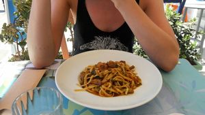 Pasta dish at Su e Giu in Naxos