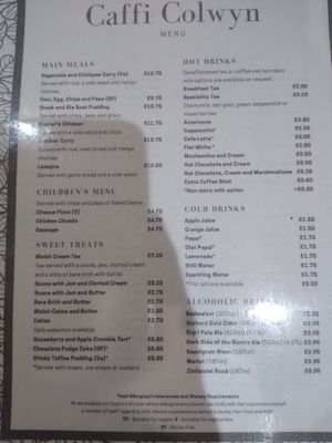 Menu page 1 of 2 at Caffi Colwyn in Caernarfon