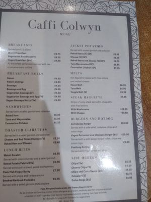 Menu page 2 of 2 at Caffi Colwyn in Caernarfon