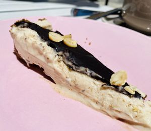 Frozen peanut butter/snickers tarte. I ordered only half a slice because I was so full already... at Leaves Cafe in Cotovia