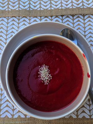 Beet Cream Soup at Leaves Cafe in Cotovia